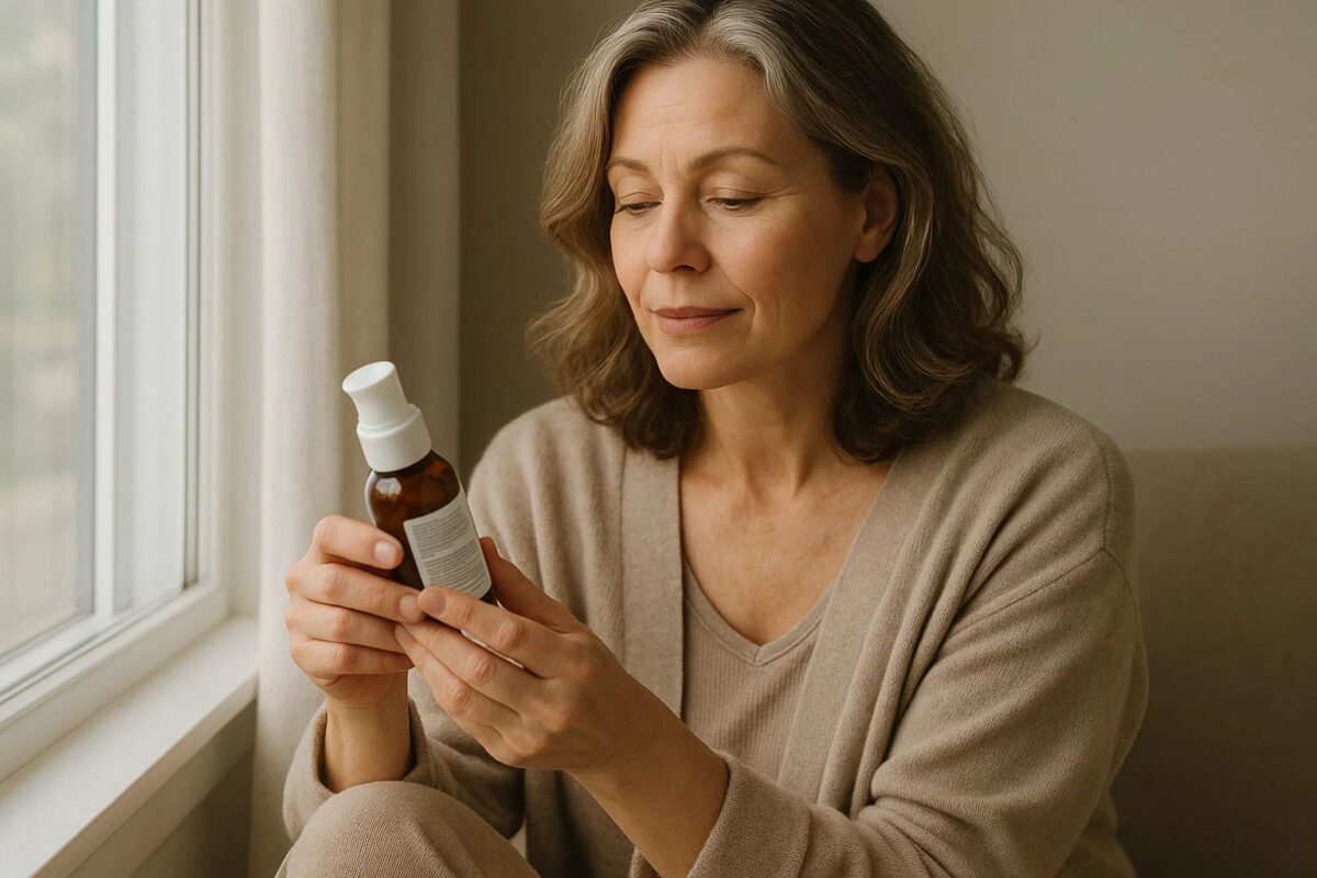 Mujer mirando bote de lubricante