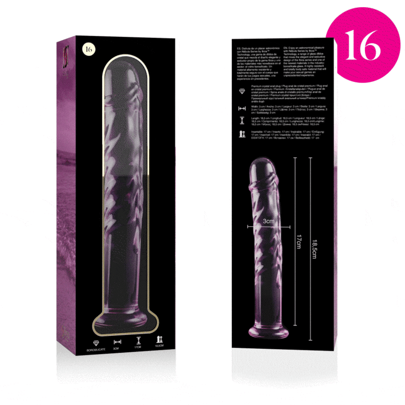 img_151269_9195f71fe92fc3432585fe0ac57a5e3e_1.gif NEBULA SERIES BY IBIZA - MODELO 16 DILDO CRISTAL ROSA 18.5 CM -O- 3 CM