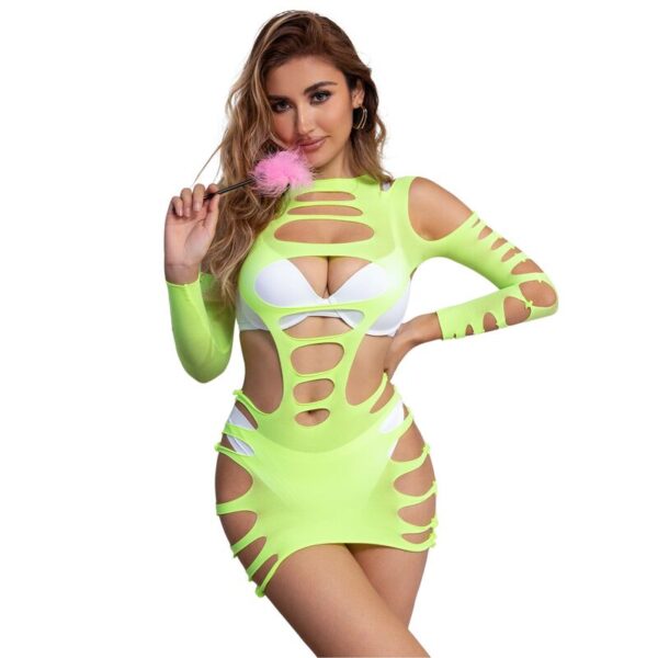 SUBBLIME - 952280 VESTIDO DE REJILLA ELÁSTICO MANGA LARGA VERDE TALLA ÚNICA