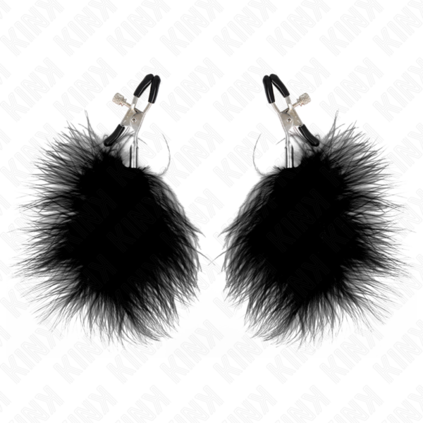 img_186634_2471b659bc1f7f0bed05da48f5fddf09_1.png KINK - PINZAS PARA PEZONES CON PLUMA NEGRO 7 CM
