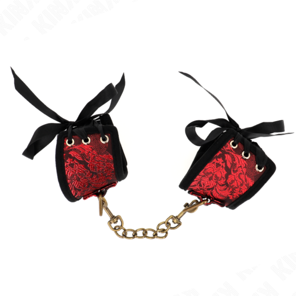 img_187740_0933b317759a1d9e77dd2f28bfc960d6_1.png KINK - MUÑEQUERAS DISEÑO ESCÁNDALO ROJO-NEGRO DETALLE LAZO 24.5 CM X 6.5 CM