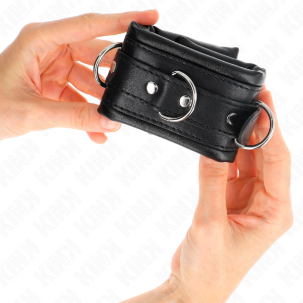 img_189288_69b27b9a8565625f98c1bd98d5f9875c_1.png KINK - MUÑEQUERAS ESTILO HEAVY FORRO NEGRO AJUSTABLE 20-30 CM X 6 CM