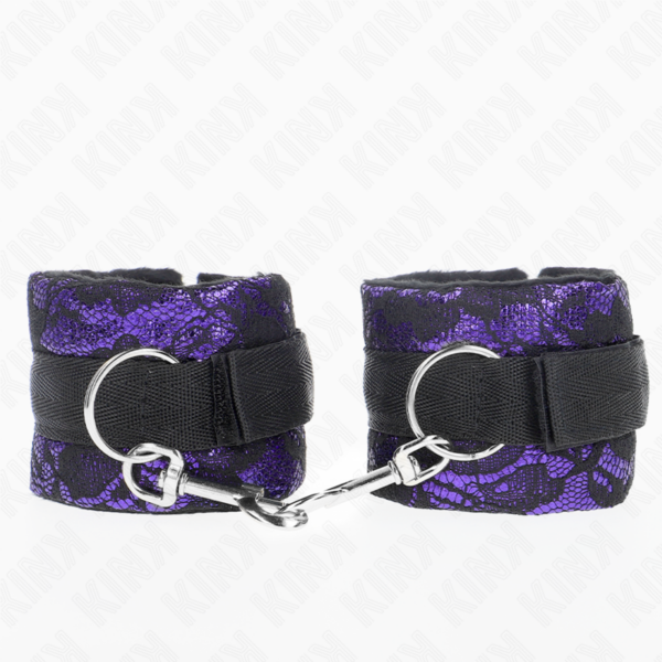 img_190496_9e0573f5ce0bdbf5c11799febb639ba7_1.png KINK - MUÑEQUERAS CORTAS DE ENCAJE TERCIOPELO Y UNIÓN DE NYLON VIOLETA/NEGRO 23 X 6.5 CM