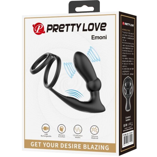 img_198295_f09776f3ed04508257c23099fcb35634_1.jpg PRETTY LOVE - EMONI ANILLO PENE + PLUG ANAL 12 VIBRACIONES NEGRO