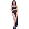 CHILIROSE - CR 4672 TOP NEGRO FALDA Y TANGA CON CADENAS DORADAS M