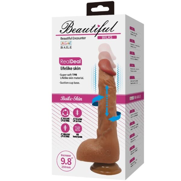 img_201780_6b84e2ef5726a42956b6356d89e113dd_1.jpg BAILE - BEAUTIFUL WILKS VIBRADOR REALÍSTICO DE 5 CONFIGURACIONES 25 CM MULATO