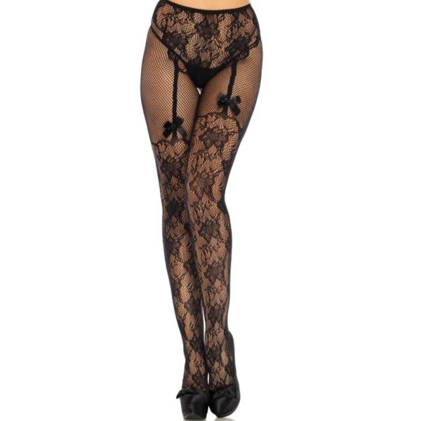 LEG AVENUE - MEDIAS ALTAS CON ABERTURA TRASERA DISEÑO FLORAL TALLA ÚNICA