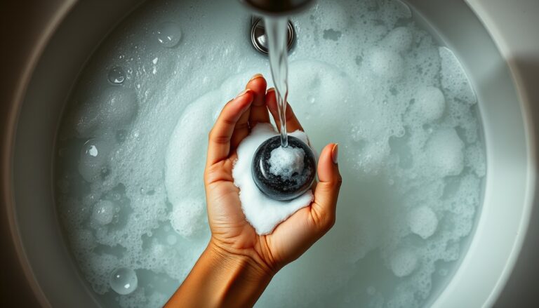 Mano lavando una bola